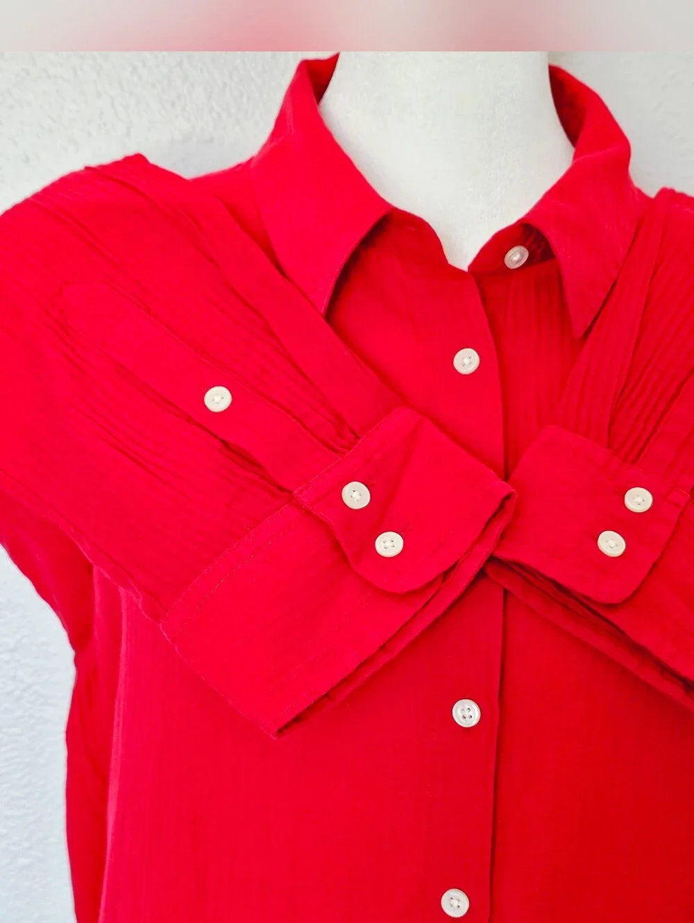 J. Crew Red Long Beach Shirt in Airy Gauze